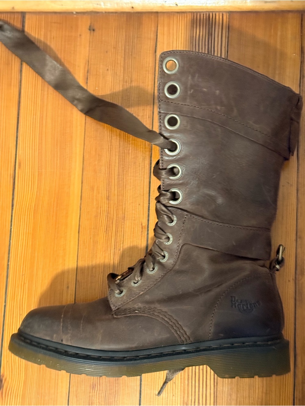 Dr. Martens Brown Leather Lace-Up Floral-interior 12 eye let Boots - Picture 3 of 12